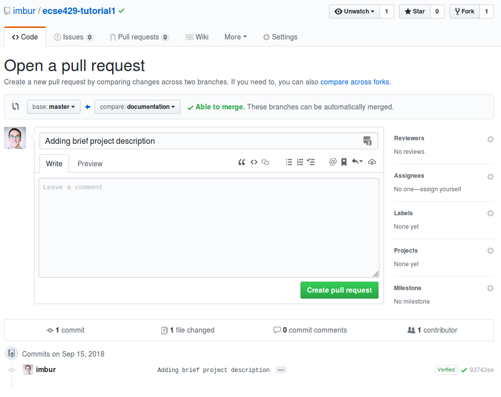 Open pull request page
